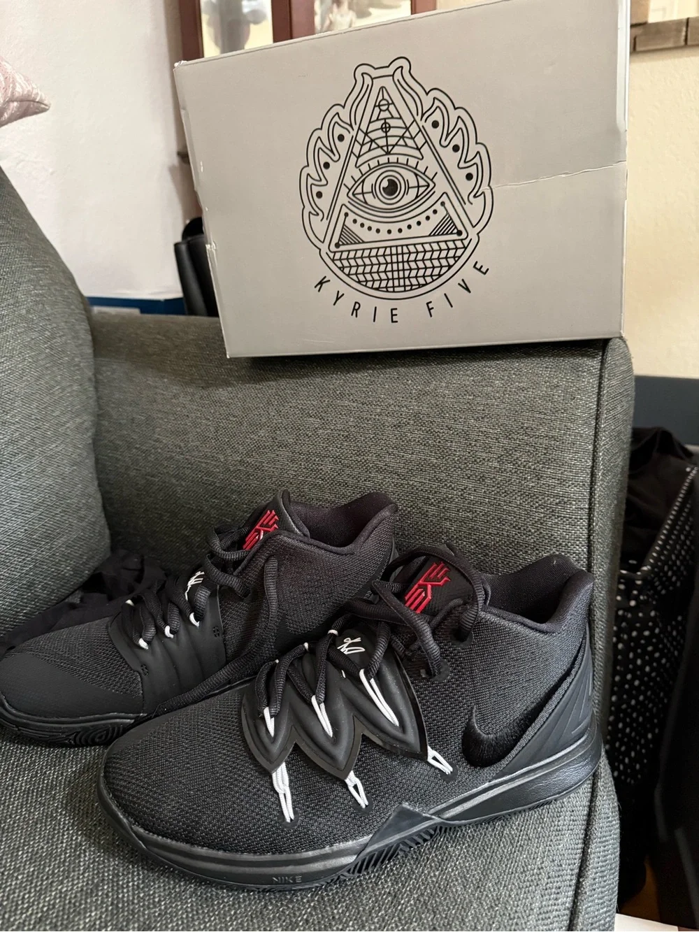 Nike Kyrie Five Men's Basketball Shoes - Black with Red Accents